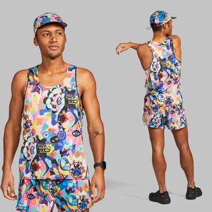 Janji Men’s Pinnacle Ultra Singlet Running Tank Top - Flower Trippy -Size Medium